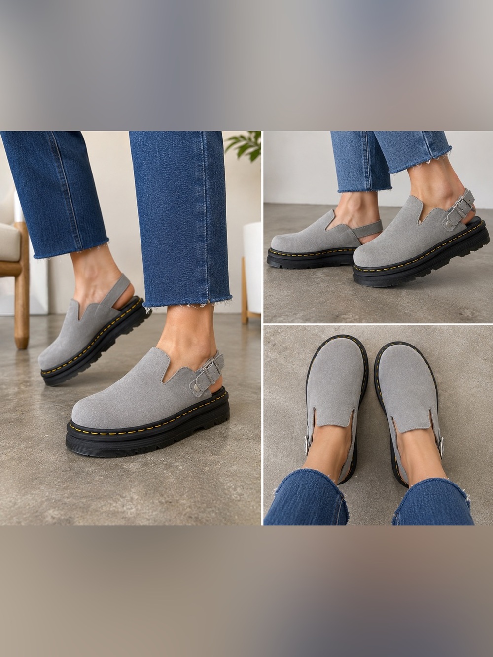 Dr. Martens Zebzag Mule Ultimate Grey Suede Slingback Clogs EU 42 US 9 Men